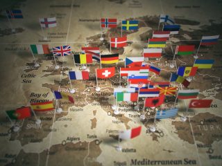 European Union map with flags of countries. Europe. 3d illustration